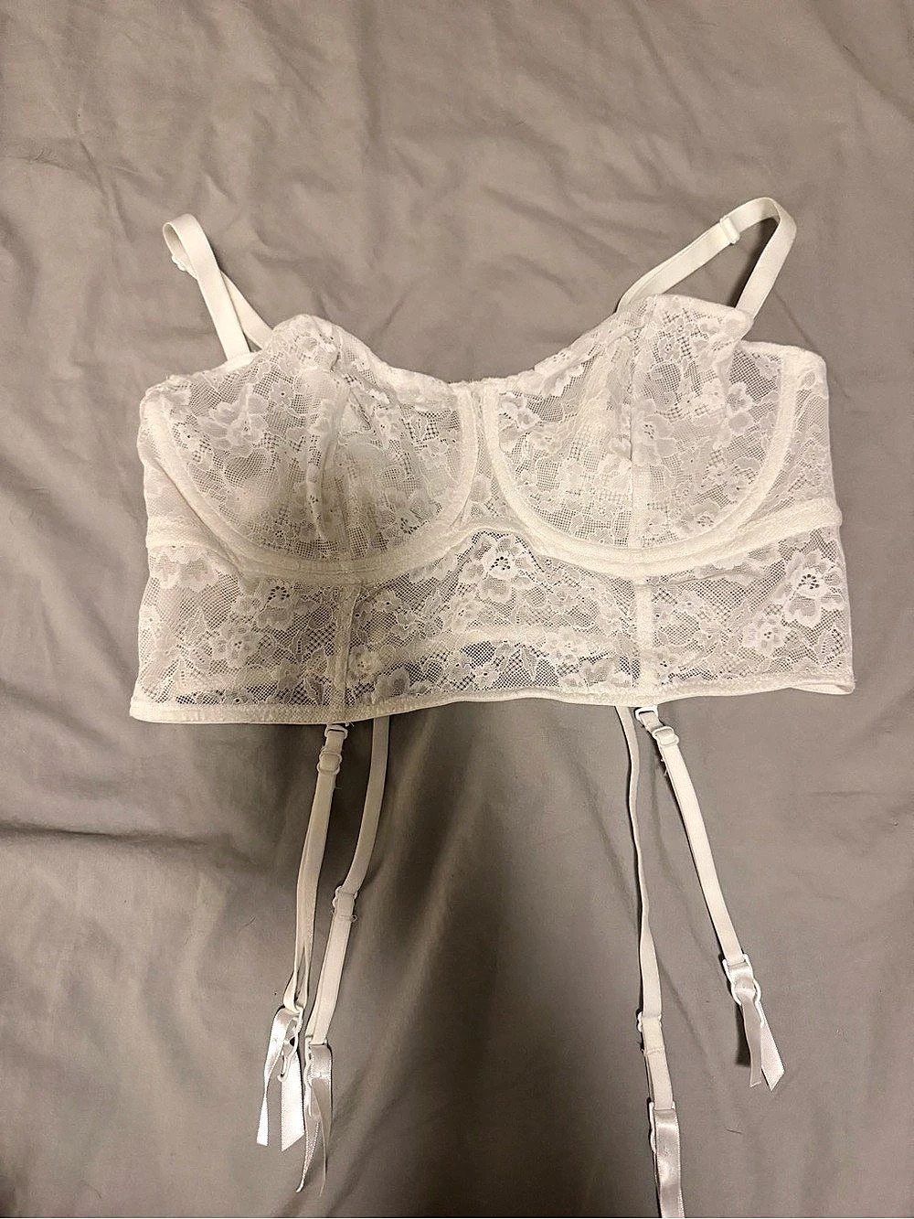 White Lace Bustier Garter Bra XL